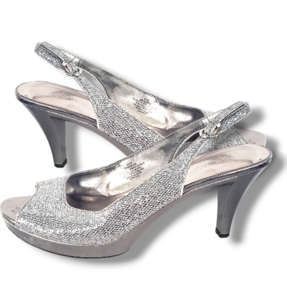 Nine West Silver Glitter Slingback Heels